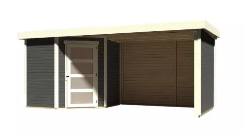 fából készült kerti ház KARIBU SCHWANDORF 3 + menedékhely 280 cm hátsó és oldalfalakkal együtt (77745) terragrau LG3902