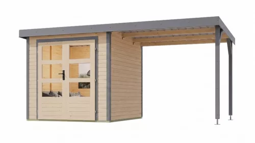 hibrid kerti ház KARIBU JUPITER 2A (12338) natur / világosszürke + menedék 219 cm LG4970
