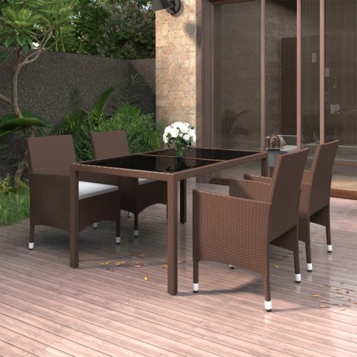 5 részes barna polyrattan és edzett üveg kerti étkezőgarnitúra