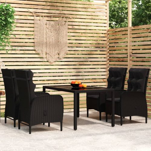 5 részes fekete polyrattan kerti étkezőgarnitúra