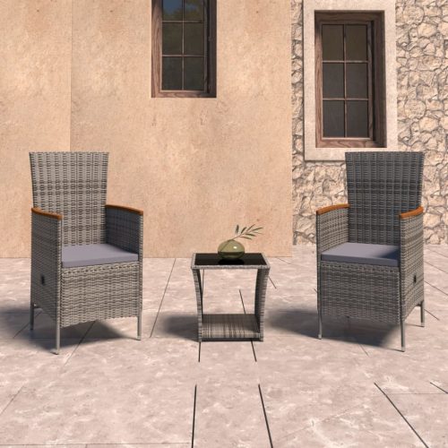 3 részes szürke polyrattan kerti ülőgarnitúra párnákkal