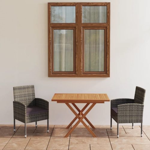 3 részes polyrattan és tömör akácfa kerti étkezőgarnitúra