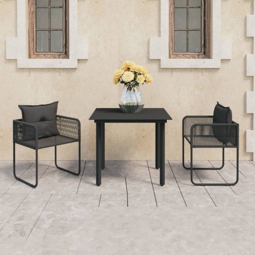 3 részes fekete PVC rattan kerti étkezőgarnitúra