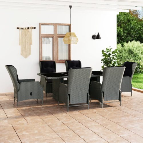 7 részes világosszürke polyrattan kültéri étkezőszett párnákkal