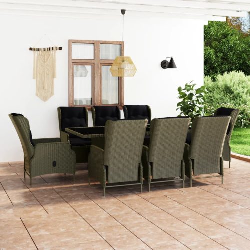 9 részes barna kültéri polyrattan étkezőszett párnákkal