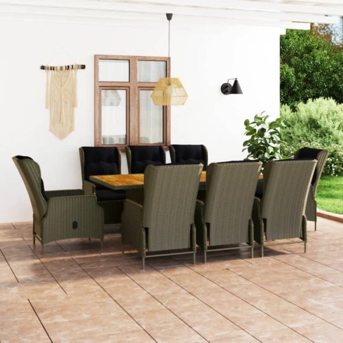 9 részes barna polyrattan kültéri étkezőgarnitúra párnákkal
