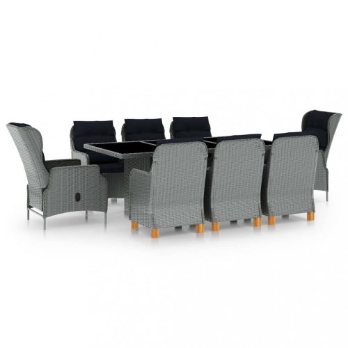 9 részes világosszürke polyrattan kültéri étkezőszett párnákkal