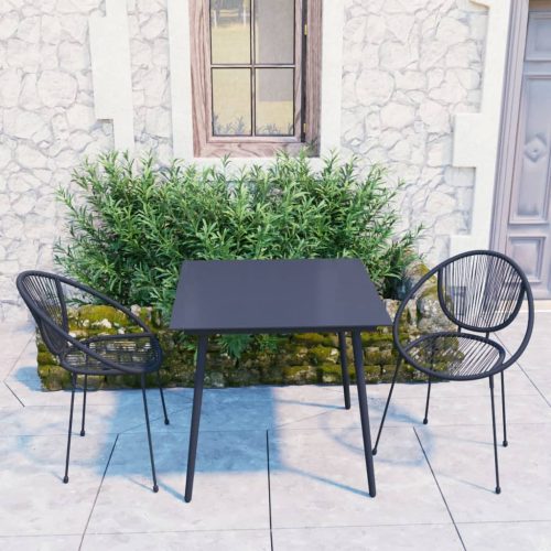 3 részes fekete PVC rattan kültéri étkezőgarnitúra