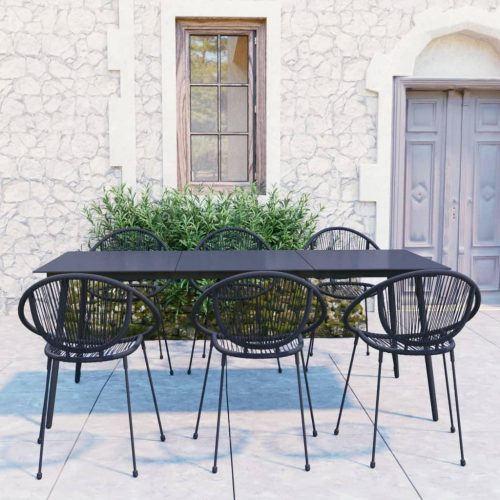 7 részes fekete PVC rattan kültéri étkezőgarnitúra