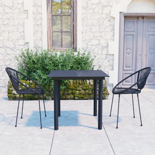 3 részes fekete PVC rattan kültéri étkezőgarnitúra