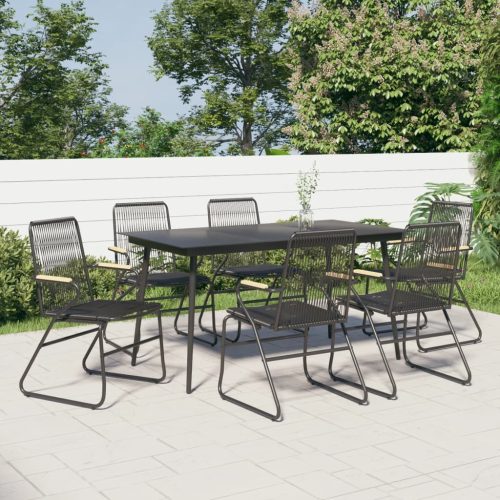 7 részes fekete PVC rattan kerti étkezőgarnitúra