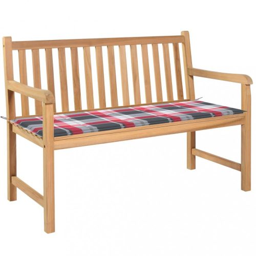 tömör tíkfa kerti pad piros kockás párnával 120 cm