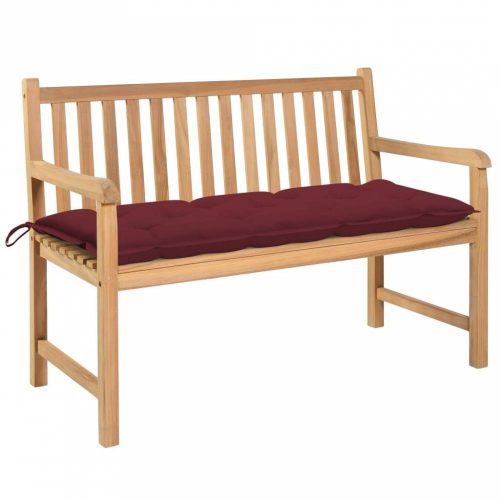 tömör tíkfa kerti pad bordó párnával 120 cm