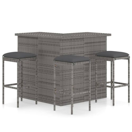 4 részes szürke polyrattan kerti bárszett párnával