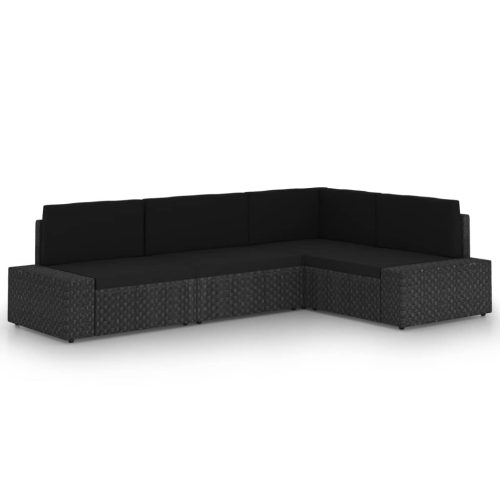 4 részes fekete polyrattan kerti ülőgarnitúra párnákkal