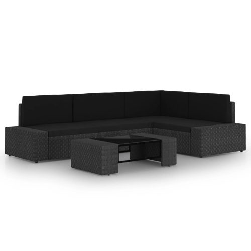 5 részes fekete polyrattan kerti ülőgarnitúra párnákkal