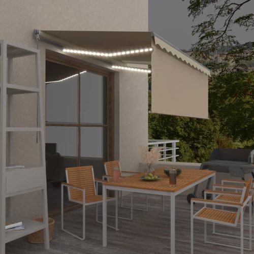 Krémszínű kézzel kihúzható LED-es napellenző redőnnyel 3x2,5 m