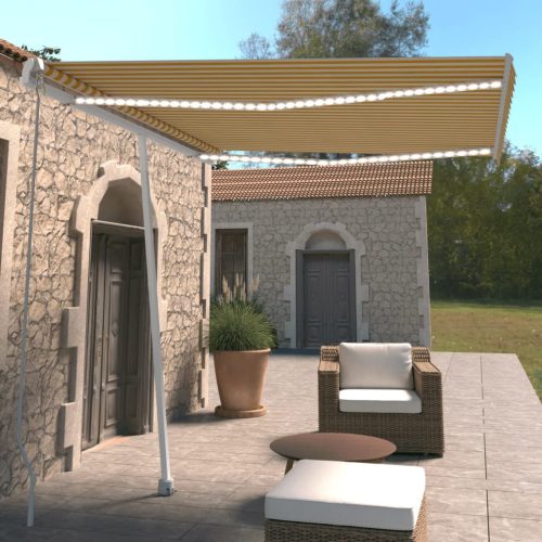 Sárga és fehér kézzel kihúzható LED-es napellenző 300 x 250 cm