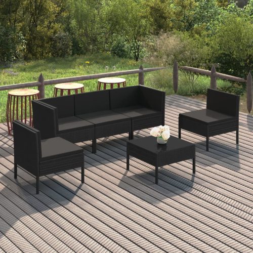 6 részes fekete polyrattan kerti ülőgarnitúra párnákkal