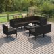 9 részes fekete polyrattan kerti ülőgarnitúra párnákkal