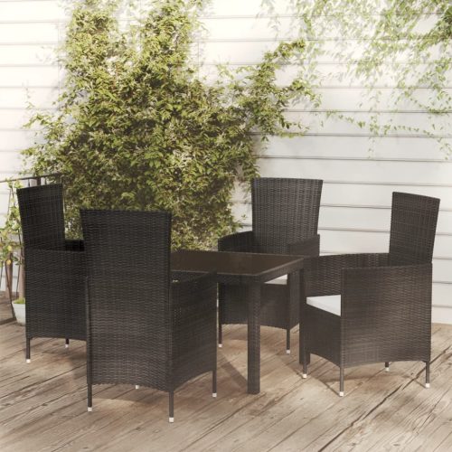 5 részes fekete polyrattan kültéri étkezőszett párnákkal