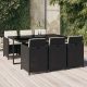 7 részes fekete polyrattan kerti étkezőgarnitúra párnákkal