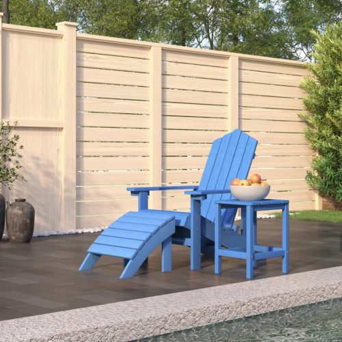 Vízkék HDPE kerti adirondack szék lábtartóval és asztallal