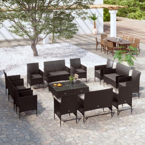 16 részes fekete polyrattan kerti ülőgarnitúra párnákkal