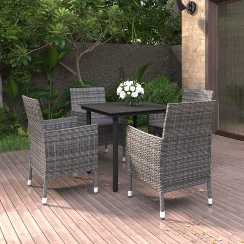 5 részes polyrattan és üveg kerti étkezőgarnitúra párnákkal