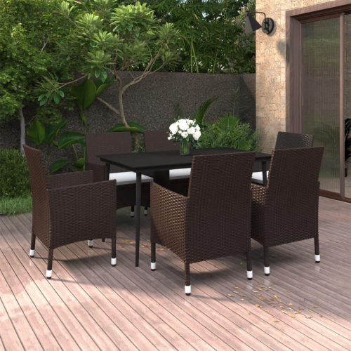 7 részes polyrattan és üveg kerti étkezőgarnitúra párnákkal