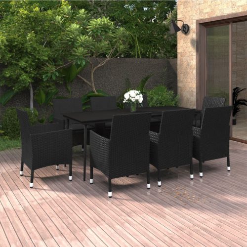 9 részes polyrattan és üveg kerti étkezőgarnitúra párnákkal