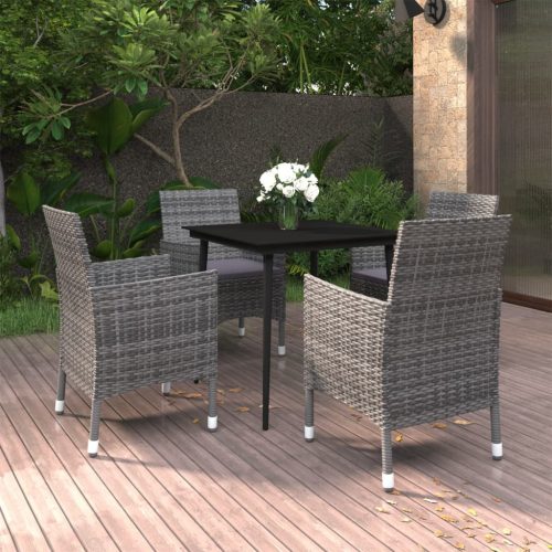 5 részes polyrattan és üveg kerti étkezőgarnitúra párnákkal