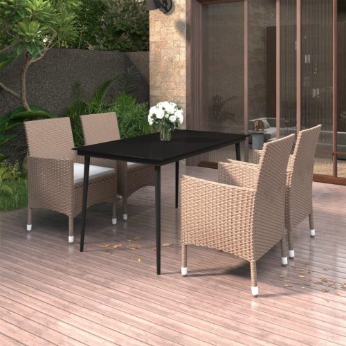 5 részes polyrattan és üveg kerti étkezőgarnitúra párnákkal