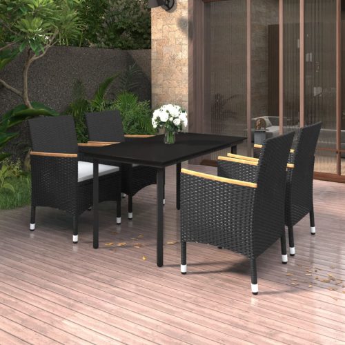 5 részes polyrattan és üveg kerti étkezőgarnitúra párnákkal