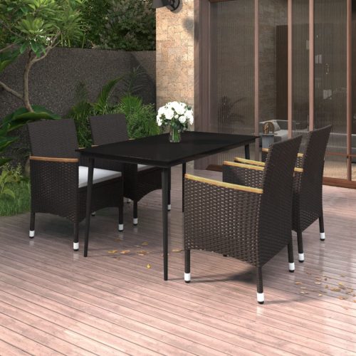 5 részes polyrattan és üveg kerti étkezőgarnitúra párnákkal
