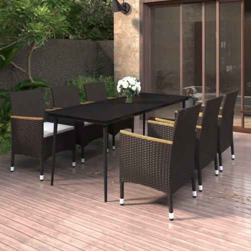 7 részes polyrattan és üveg kerti étkezőgarnitúra párnákkal