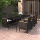 7 részes polyrattan és üveg kerti étkezőgarnitúra párnákkal