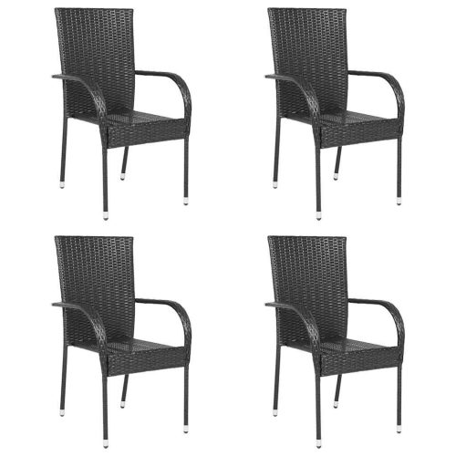 4 db fekete rakásolható polyrattan kültéri szék