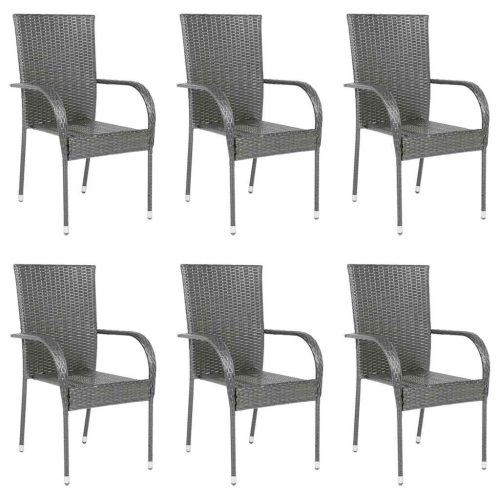 6 db szürke rakásolható polyrattan kültéri szék
