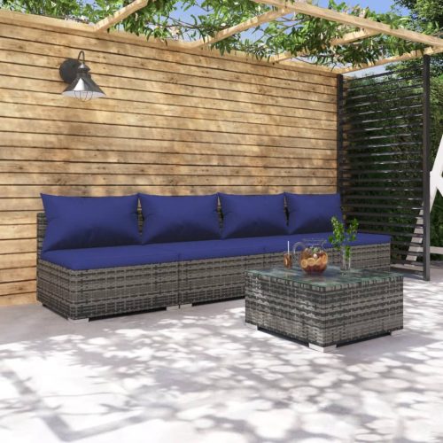 5 részes szürke polyrattan kerti ülőgarnitúra párnákkal