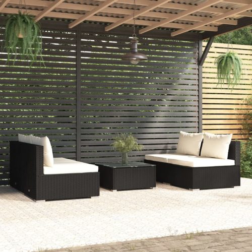 5 részes fekete polyrattan kerti ülőgarnitúra párnákkal