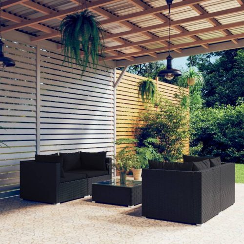 5 részes fekete polyrattan kerti ülőgarnitúra párnákkal