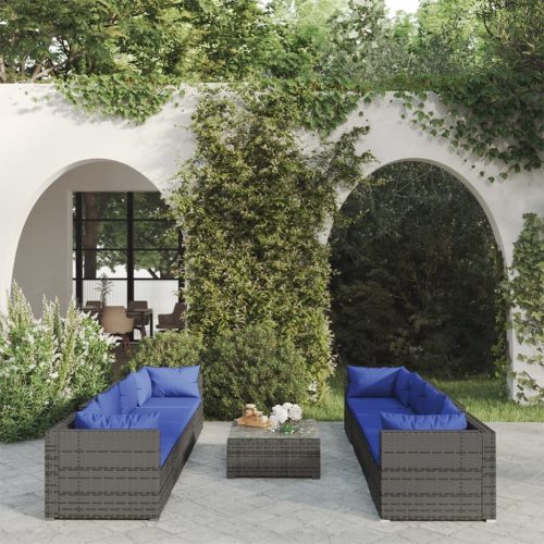 9 részes szürke polyrattan kerti ülőgarnitúra párnákkal