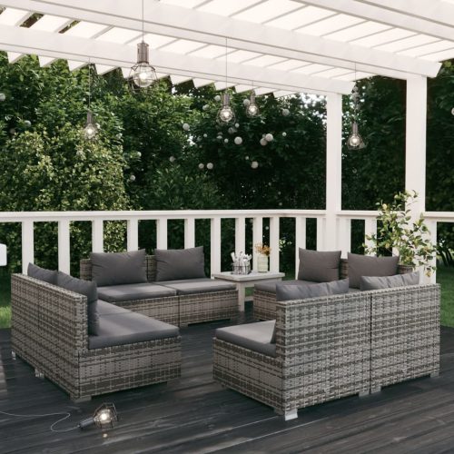 8 részes szürke polyrattan kerti ülőgarnitúra párnákkal