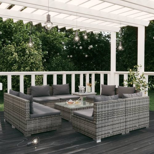 9 részes szürke polyrattan kerti ülőgarnitúra párnákkal