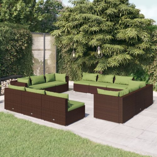 12 részes barna polyrattan kerti ülőgarnitúra párnákkal