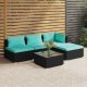 5 részes fekete polyrattan kerti ülőgarnitúra párnákkal