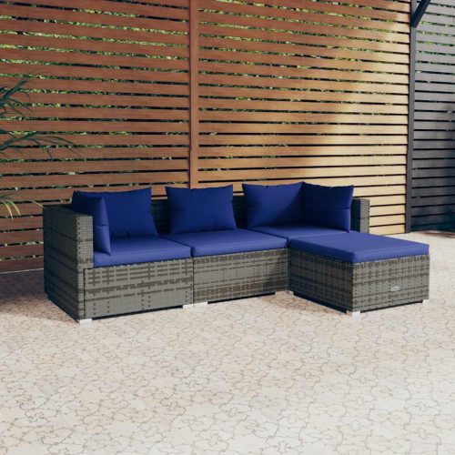 4 részes szürke polyrattan kerti ülőgarnitúra párnákkal