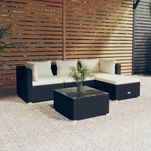 5 részes fekete polyrattan kerti ülőgarnitúra párnákkal