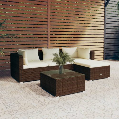 5 részes barna polyrattan kerti ülőgarnitúra párnákkal